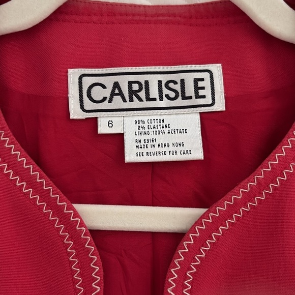 Carlisle Vintage Vibrant Red Blazer w/Front Zipper & Pockets. 98% Cotton. Size 6 - Picture 9 of 13